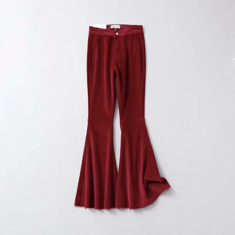 2021 Spring and Autumn Corduroy High Waist Pants High Street Fashion Retro Aesthetics Flared Pants High Waist Retro Casual Pants white capris Pants & Capris