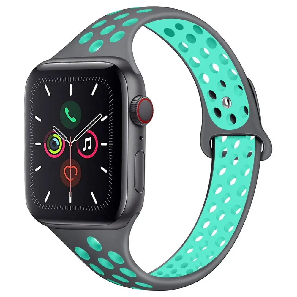Силиконовые ремешки для Apple Watch 38 мм 42 мм полосы 44 мм 40 мм ремешок для iWatch серии 5 4 3 2 1 браслет Ремешки для наручных часов - Цвет ремешка: gray---light-green