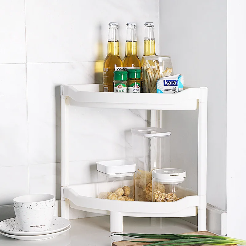 

Wishing Tree Kitchen Plastic Triangular Double Layer Water Draining Storage Shelf Cookware Seasoner Organizing Storage Rack Mult