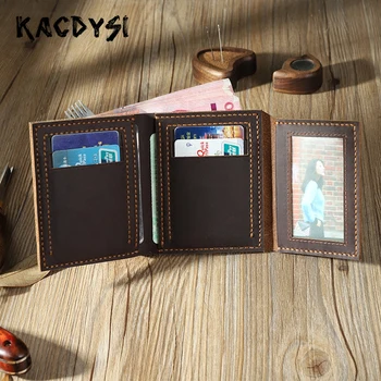 

Mad Horse Leather Designer Retro Men Wallet Trifold Simple Mens Cash Purse Popular Classic Money Clip Credit Card Case Hot Sale