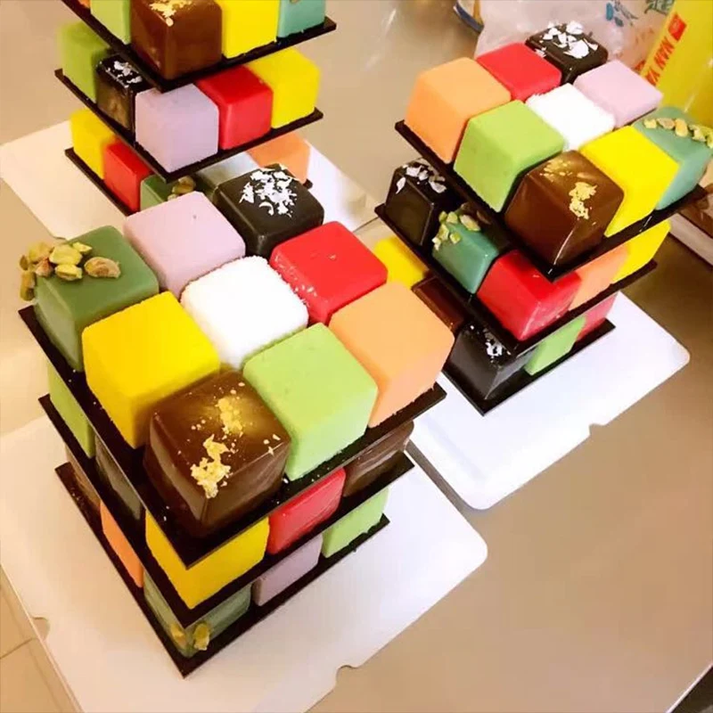 Aluminum Alloy Cube Cake Mold Set DIY Dessert Mousse Chocolate Mould Rotatable Stand Decorating Tool Tools Baking Pastry | Дом и сад