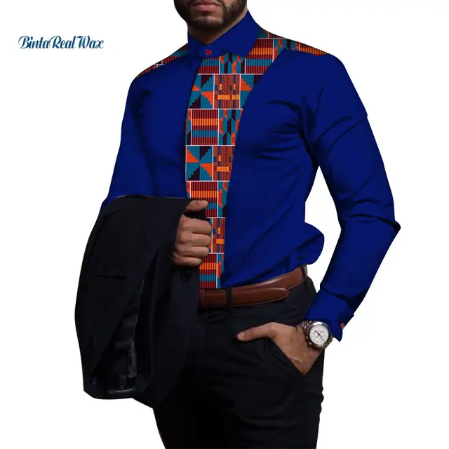 Casual 100% Cotton Mens Shirt African Clothing Dashiki Patchwork Print Shirt Tops Bazin Riche Traditional African Clothing WYN81 21