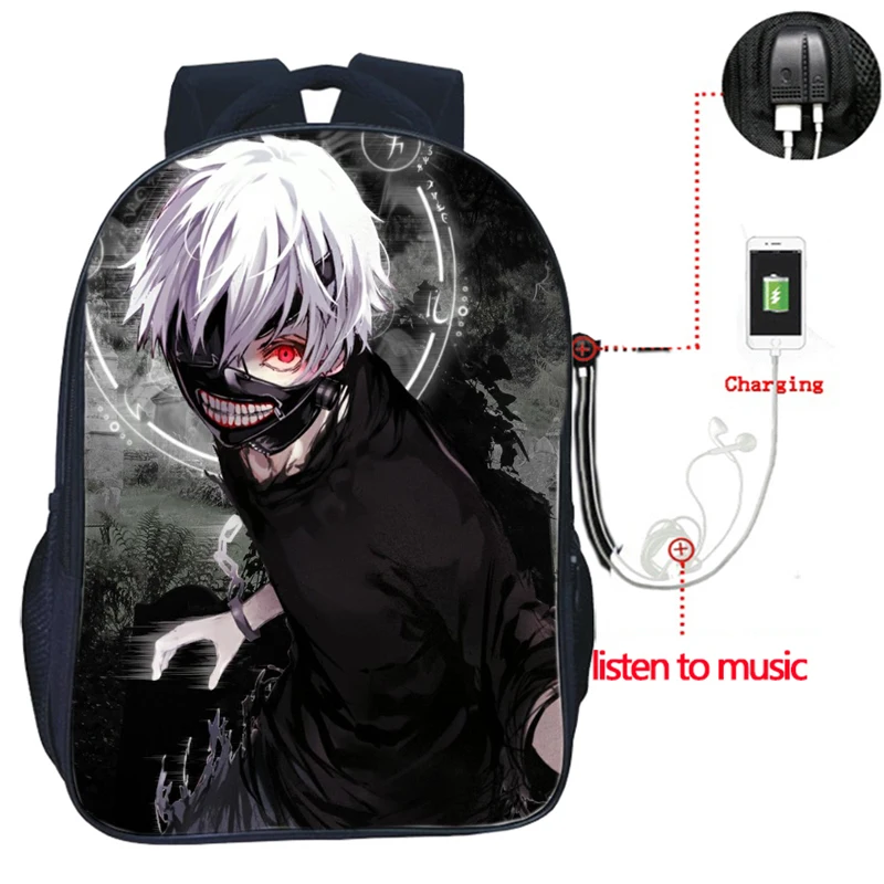 

High Quality Tokyo Ghoul Usb Charge Backpack Fashion Usb Charging Travel Rucksack Students Boys Girls School Bag Teens Knapsack