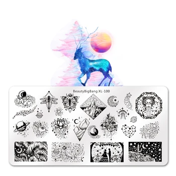 

BEAUTYBIGBANG Nail Art Stamp Template Starry Sky Design Nail Stamping Plate Star Moon Point Image Stencil For Manicure Accessory