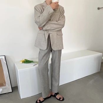 

Men 2PCS (jacket+pant) Suits Sets Causal Suit Blazers Elastic Waist Pant Male Japan Korea Streetwear Vintage Loose Suit Jacket