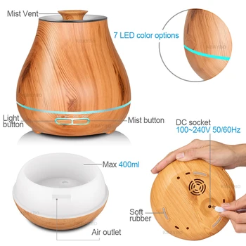 

Electroplate Aroma Essential Oil Diffuser Ultrasonic Air Humidifier electric LED Lights aroma diffuser for home shallow Wood