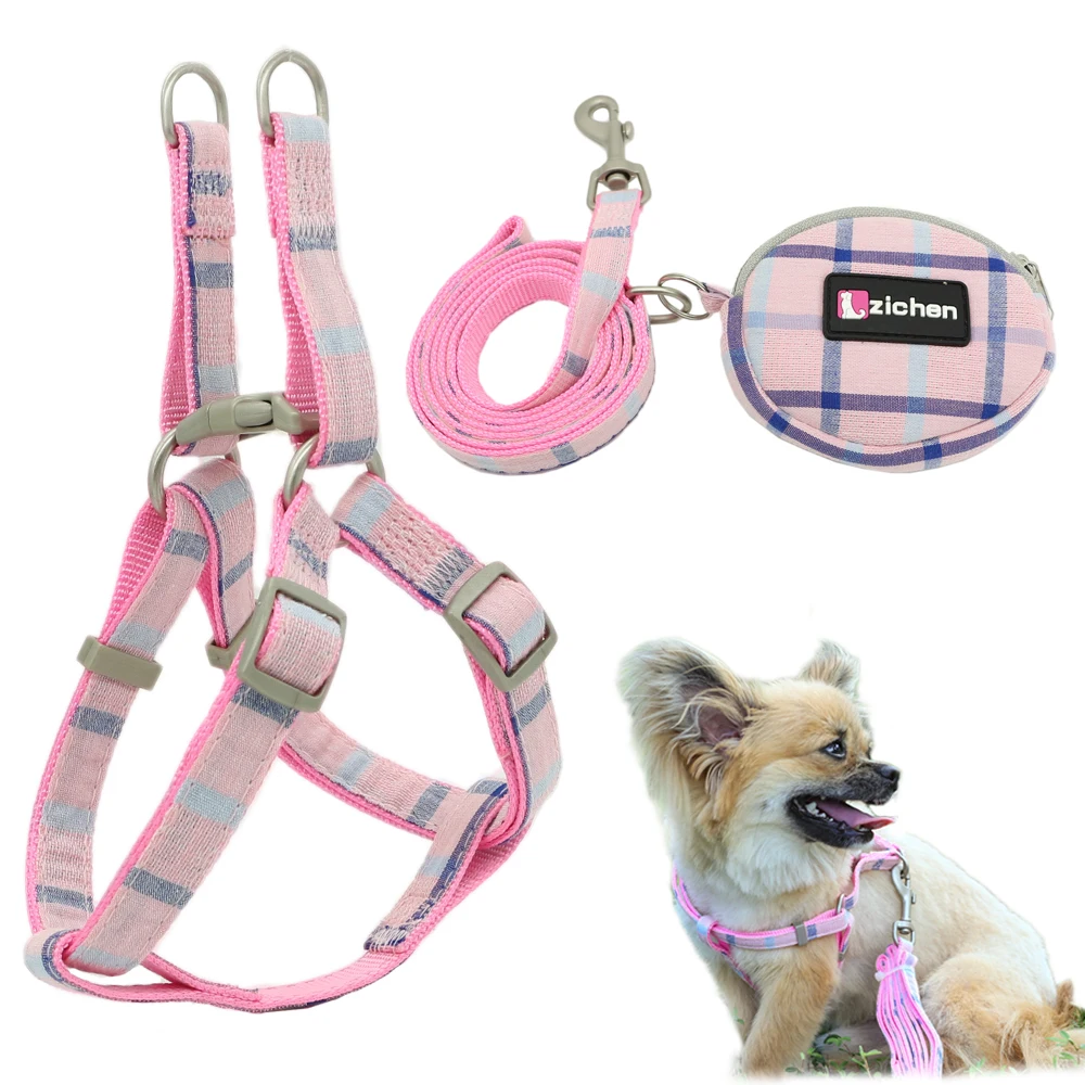 

Dog Harness Leash Set Adjustable Snack Bag Fashion Double Layer Durable For Large Medium Small Pet Harness Leashes