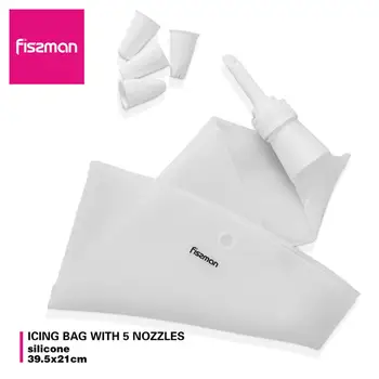 

FISSMAN FDA Standard Transparent Silicone Icing Bag with 5 Nozzles Cake Decorating Tools