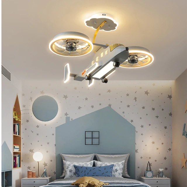  OMOONS Ventiladores de techo con lámparas, luz LED de ventilador  de techo de color moderno, habitación de niños, dormitorio, sala de estar,  lámpara de ventilador de arte, lámpara de colores, luces