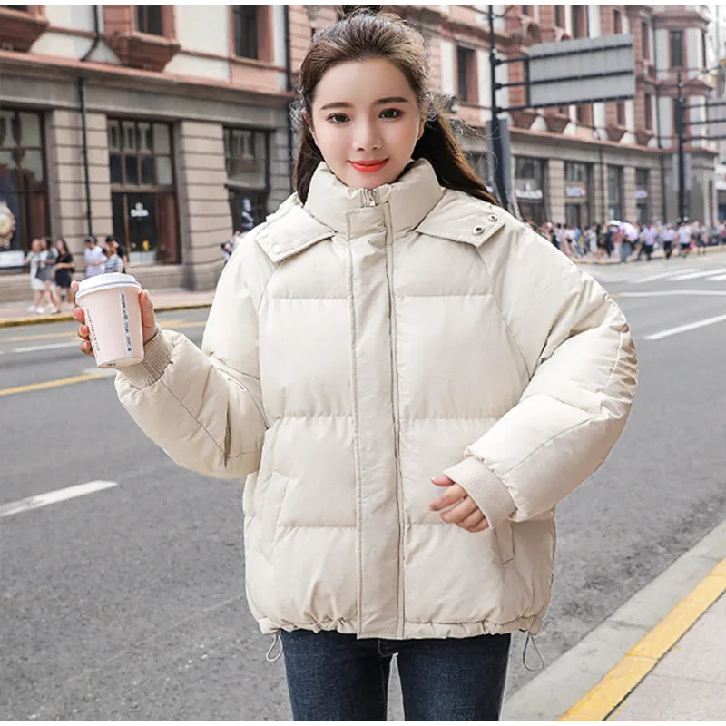 Women Parkas Autumn Hooded Down Jackets Casual Cotton Padded Short Parkas Female Winter Fashion Warm Casual Parka Overcoat