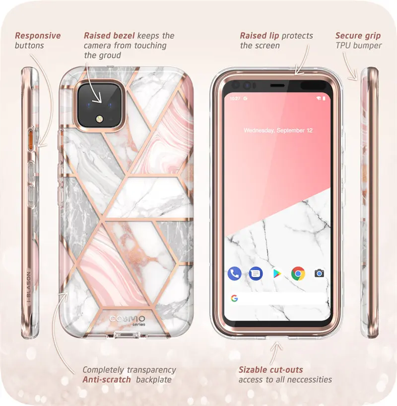 I-BLASON для Google Pixel 4 Чехол 5,7 дюймов() Cosmo полный корпус блестящий Мраморный бампер чехол со встроенной защитной пленкой