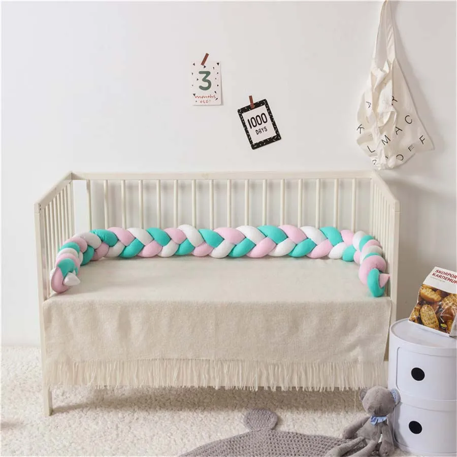 white pink blue Кровать для новорожденных бампер 220 см детский скрученный узел Подушка бампер Детская Кроватка Забор Хлопок Подушка Детская комната постельные принадлежности украшения - Цвет: white pink blue