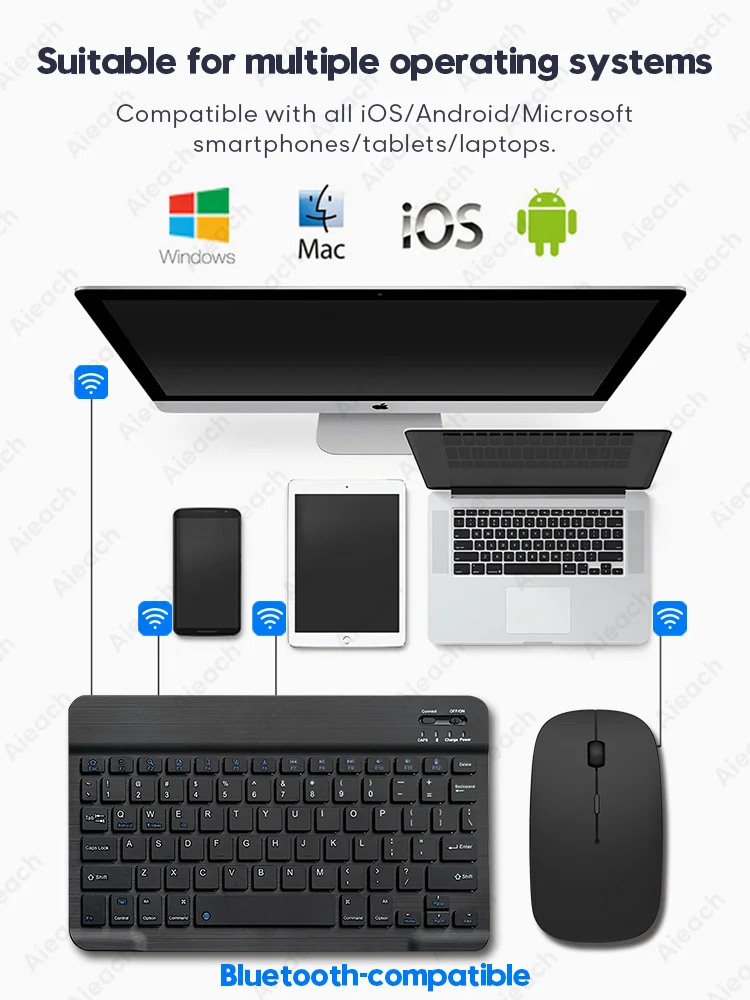 Clavier et Souris sans Fil Bluetooth pour iPad, Samsung, Xiaomi, Huawei,  Teclado, compatible iOS, Android, Windows