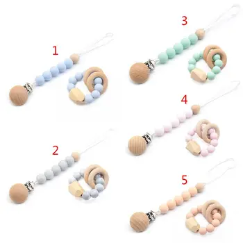 

Newborn Wood Toy Nipple Pacifier Chain Molar Bracelets Baby Teether Set