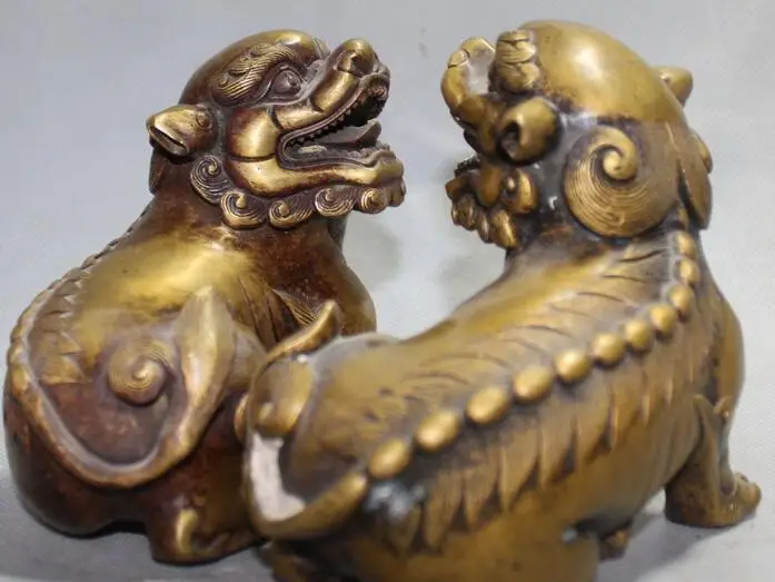--- 512 + 6 &quotКитайский Фэншуй Бронзовая Jixiang животное собака Фу Собака Лев Pixiu пара