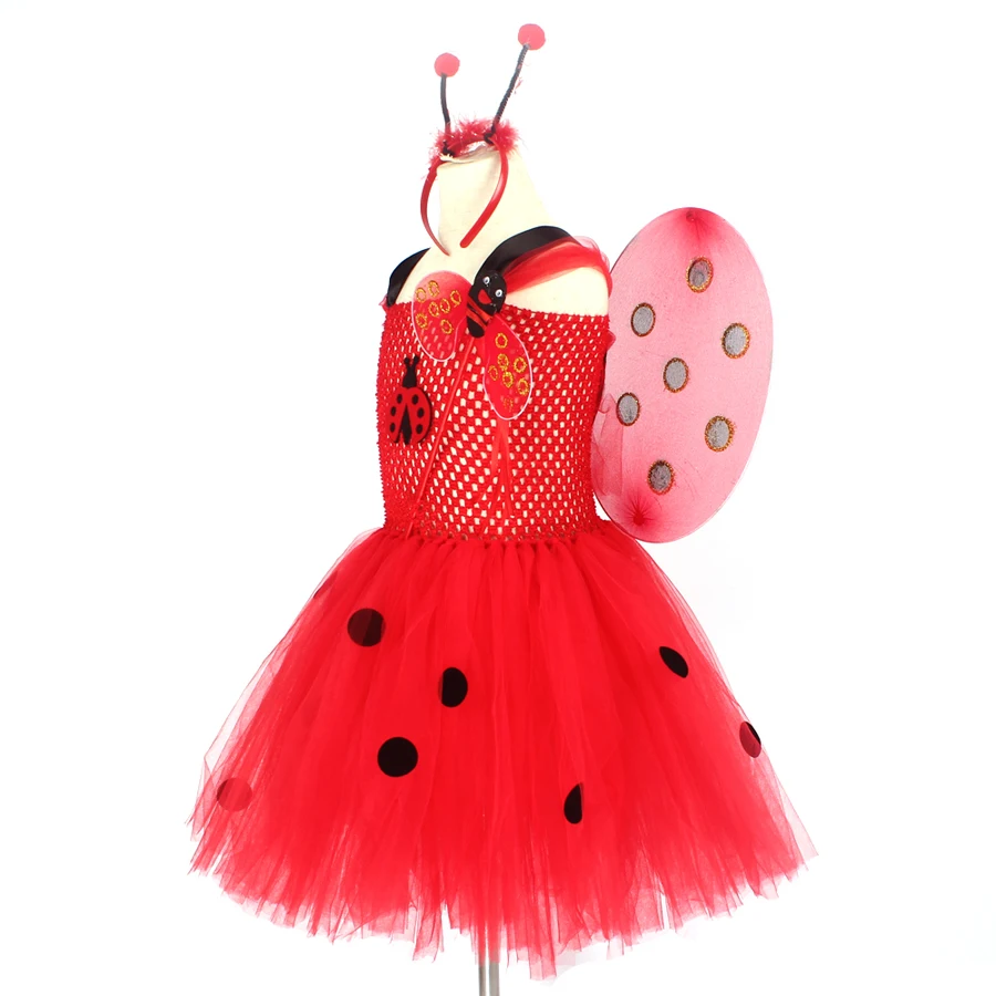 Girls Ladybug Tutu Dress Kids Ladybug Halloween Birthday Insect Animal Costume Girls Fancy Dress with Wings Antenna and Wand  (13)