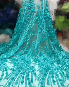 

Royal Blue Green Gold Latest Nigerian Lace Fabric 2019 High Quality Luxury Fabrics With Beads For Evening Dresses Trims Sewing