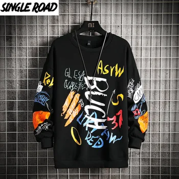 Single Road Mens Crewneck Sweatshirt Men 2021 Graphic Harajuku Oversized Sweatshirts Male Japanese Streetwear Hip Hop