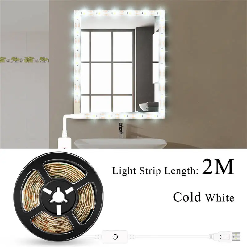 Косметический зеркальный светильник, светодиодная лампа с регулируемой яркостью, гибкое зеркало для ванной комнаты, водонепроницаемый светильник, USB, 5 В, туалетный столик, светильник с европейской вилкой - Испускаемый цвет: Cold White 2m