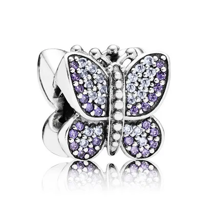 A2010 Подходит к оригинальному браслету Pandora, 925 пробы, серебро, циркон, Бабочка, любовь, цветок, шарм, бисер, сделай сам, изготовление ювелирных изделий, Berloque - Цвет: A2010