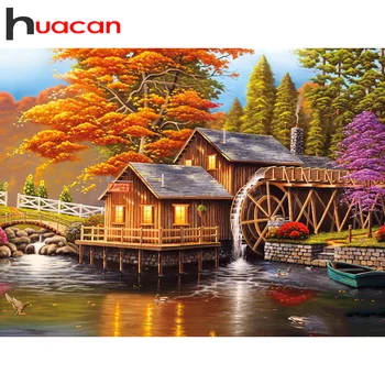 

Huacan 5d Diamond Painting Landscape Full Square/Round Drill DIY Diamond Embroidery Mosaic House Fall Home Decor