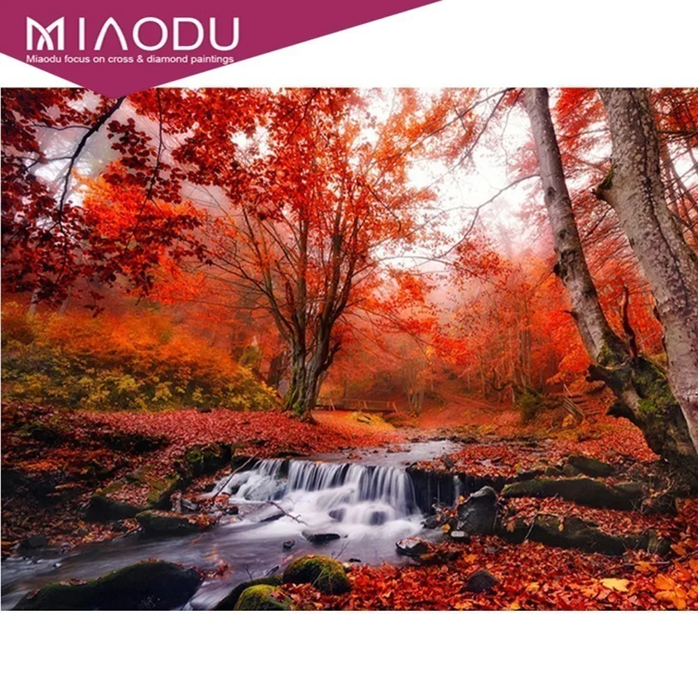 Miaodu 5D алмазная живопись осенний пейзаж Алмазная вышивка кленовые листья полная дрель квадратная картина стразы украшение