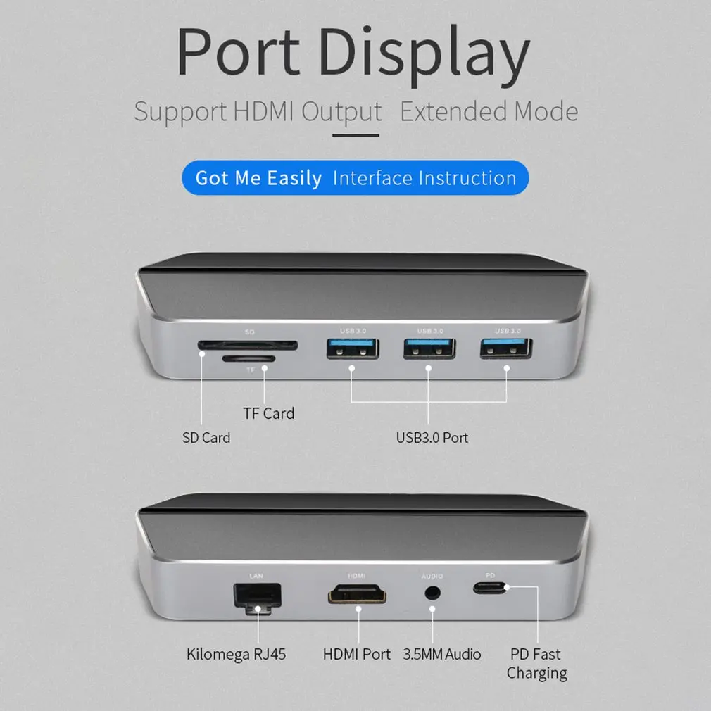 

Type-C Docking Station To Hdmi Usb 3.0 Tf Sd Card Reader Pd Fast Charging Nine In One For Macbook Gary