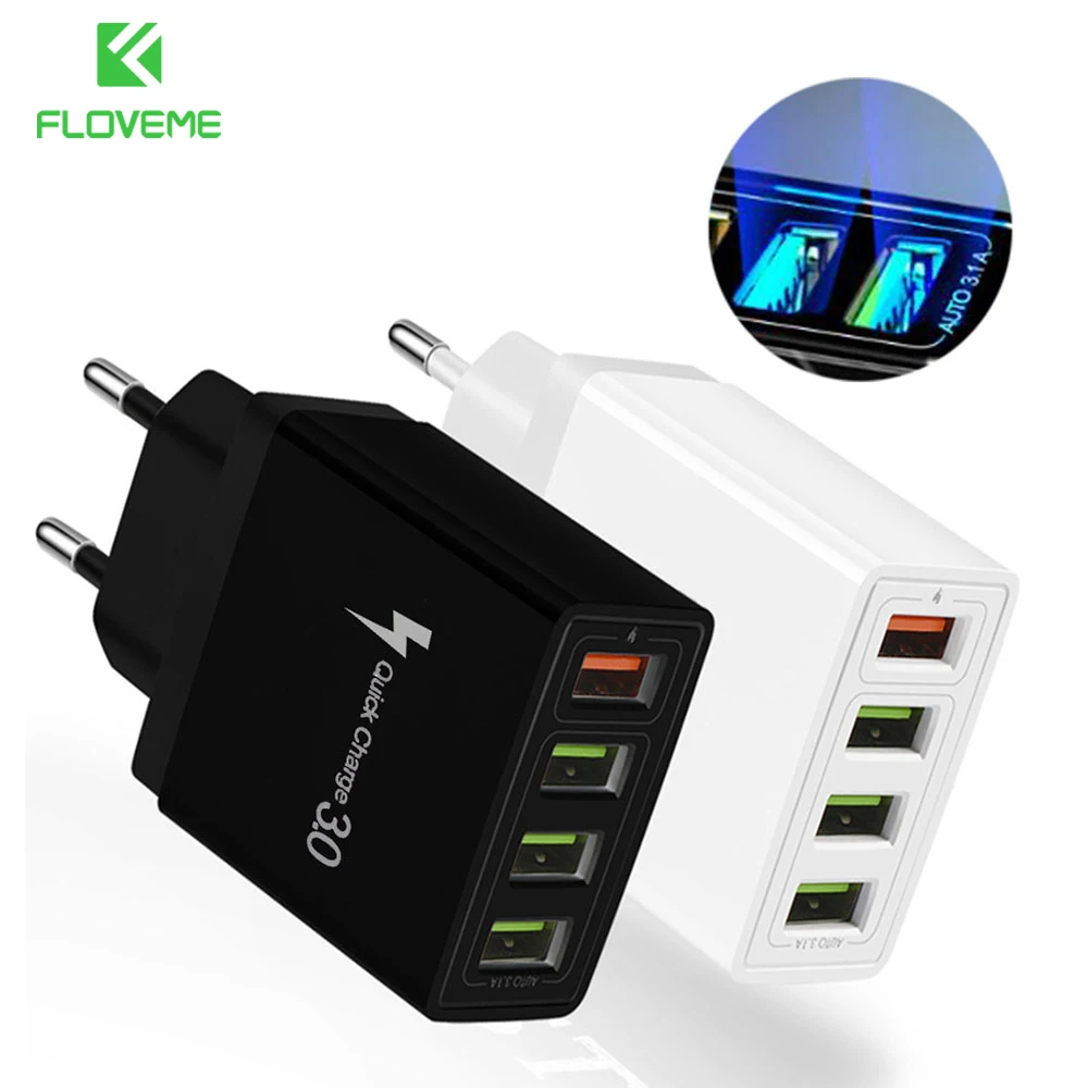 FLOVEME EU/US/UK стандарта 4) штепсельная USB кабель для мобильного телефона для Зарядное устройство 5V 2.4A дорожное настенное зарядное Зарядное устройство QC3.0 быстро Зарядное устройство для iPhone 11/iPad/iPhone 7 USB адаптер