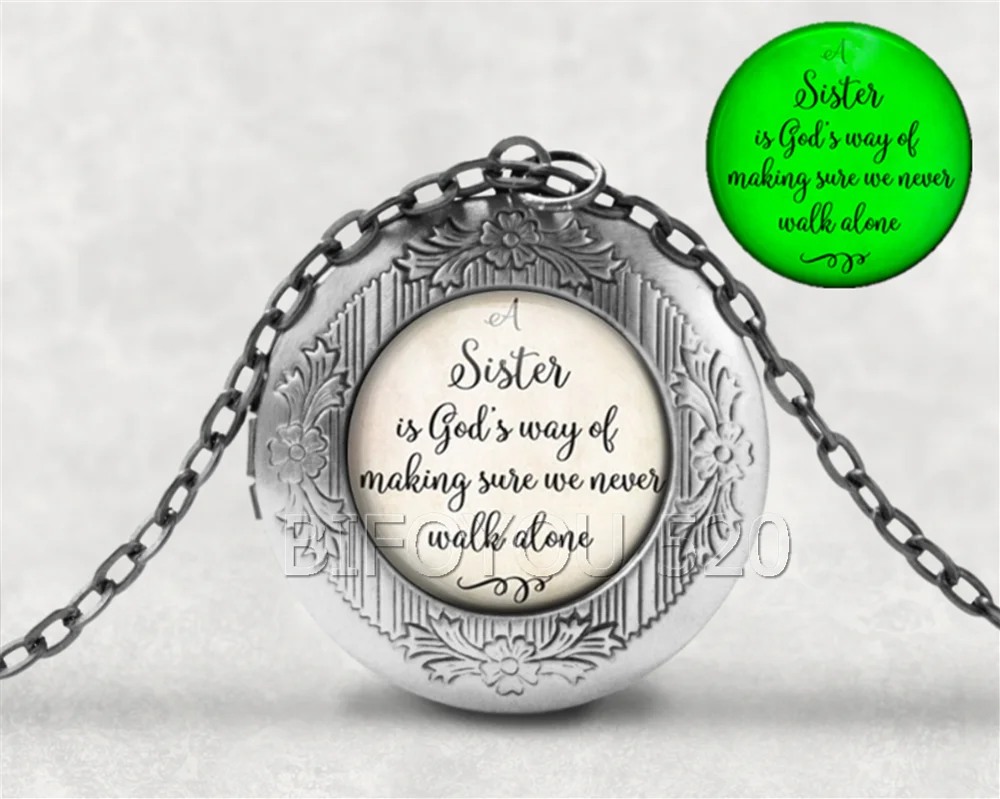 

BIFOYOU Sister Quotes Cabochon Glass Aromatherapy Photo Locket Necklace Perfume Essential Oil Pendant