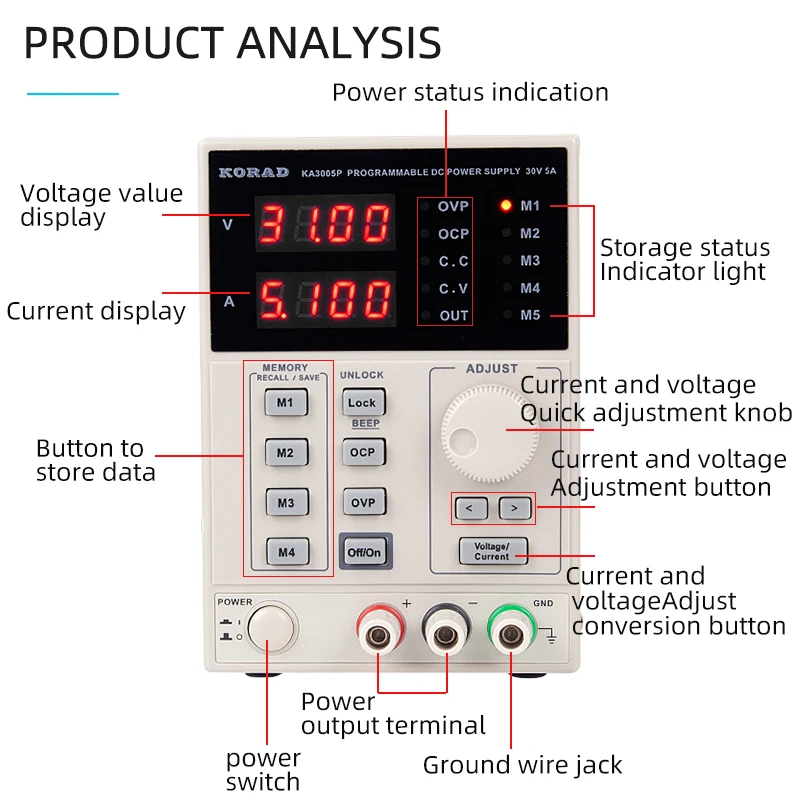 KA3003D KA3005D KORAD 30V 60V DC источник питания Цифровой Регулируемый лабораторный ранг линейный прецизионный переменный Регулируемый переключатель 220V