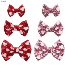 

10Pcs/Lot NEW 4"/5" Red Sequin White Love Hair Bow With/Without Clips Valentine Headwear DIY Hair Accessories