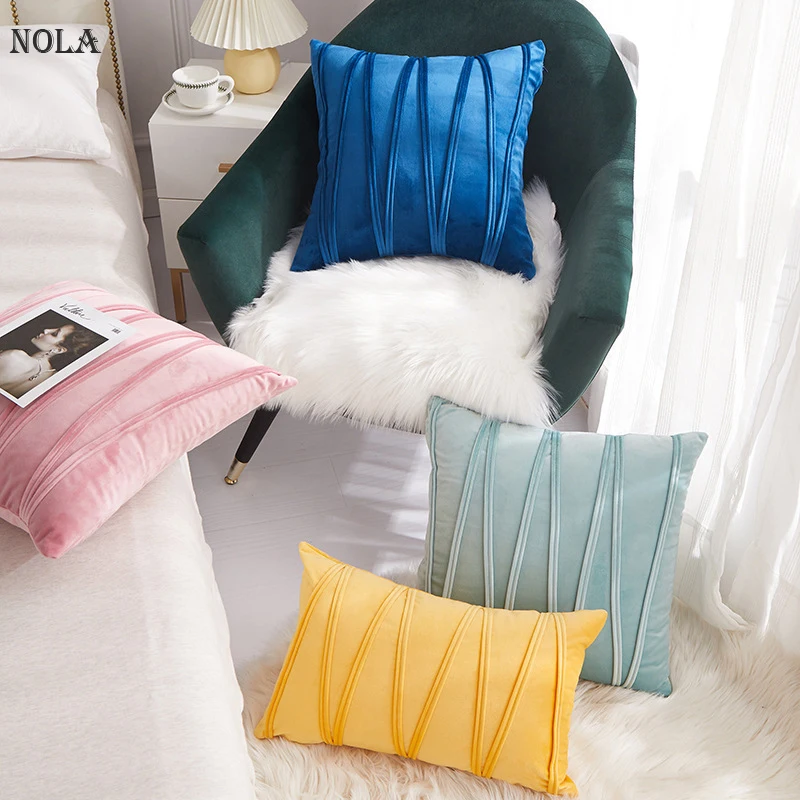 Color-Cushion-Case Sofa Decorate Square Velvet Throw-Pillowcoverssolid Striped Home-Party
