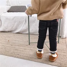 You gato negro mi Winter New Style Men And Women Children Korean-style Cowboy Elasticity Brushed And Thick Skinny Pants Cra