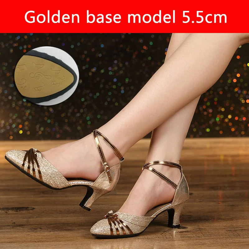 gold style A 5.5cm Женская обувь для латинских танцев; zapatos BAILE latino mujer; профессиональная обувь для латинских танцев; Обувь для бальных танцев; цвет золотистый, Серебристый; женская танцевальная обувь - Цвет: gold style A 5.5cm