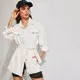 ROMWE White Wash Belted Longline Jean Jacket Coat Women Autumn Spring Solid Boylish Streetwear Long Sleeve Denim Long Jacket Top