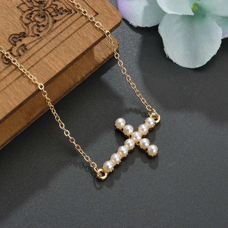 Женское Ожерелье чокер из искусственного жемчуга с подвеской крестом|Ожерелья