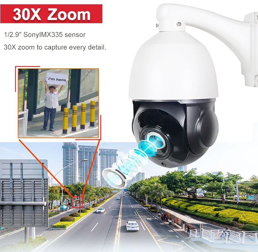 Security Auto tracking IP 5MP PTZ Camera PanTilt 30X ZOOM P2P Outdoor IP66 IR80M 
