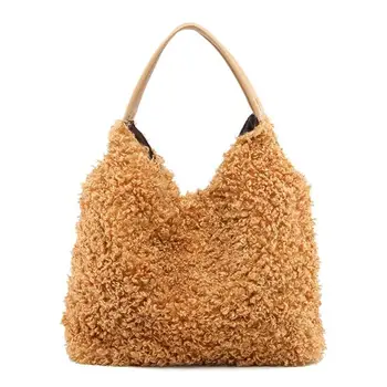 

Durable Handbags Classic Plush Leather Women Shoulder Bag Pure Color Travel Tote Shopping Handbag Leisure Daily Shopping