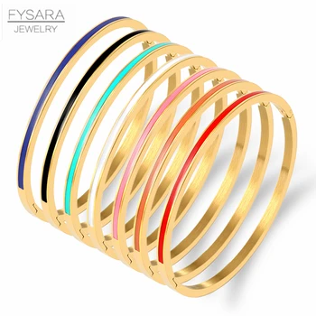 FYSARA 3mm Thin Colorful Orange Enamel Bangles Bracelets for Women Party Fashion Bangles 361L Stainless Steel Jewelry 7 Color