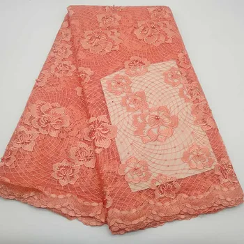 

2019 Latest French Laces Fabrics High Quality Tulle African Laces Fabric For Wedding Nigerian Tulle Lace Beaded Stones Dress