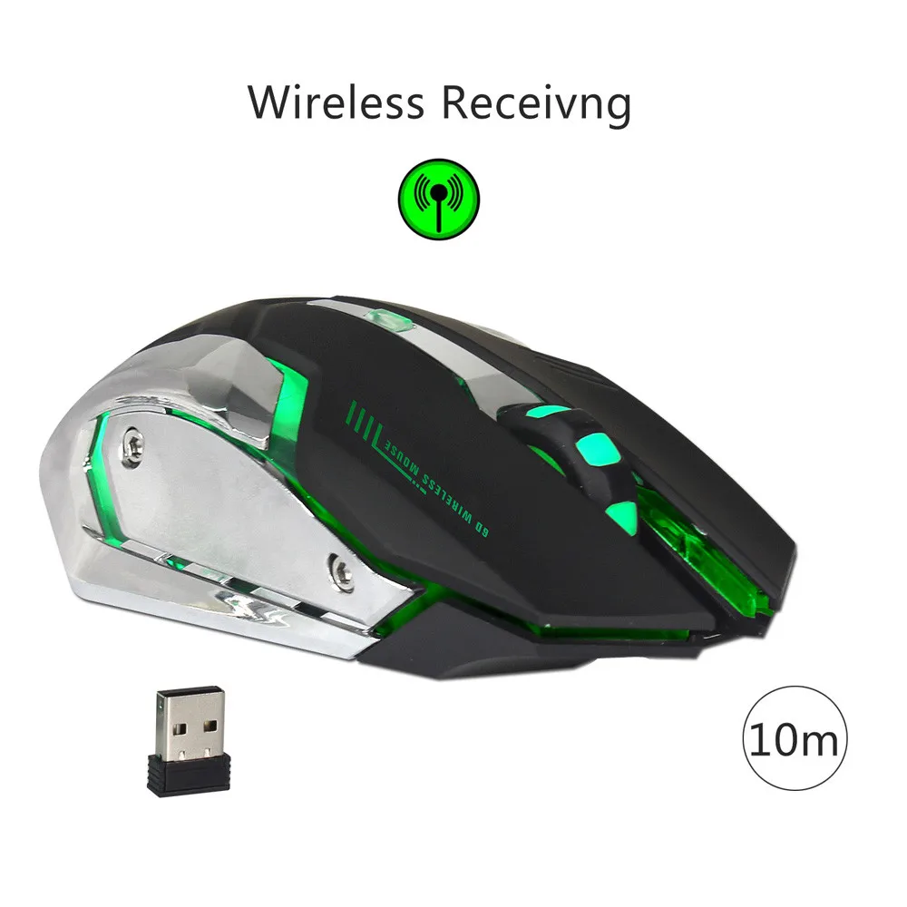 OMESHIN Беспроводная игровая мышь 2,4 ГГц 2400 dpi игровая мышь Эргономичный дизайн шесть кнопок и семь цветов дыхательные огни - Цвет: Черный