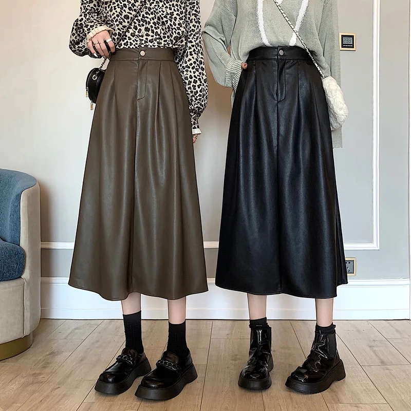 

Autumn and winter new Korean style half-length skirt pu leather skirt A-line skirt mid-length versatile