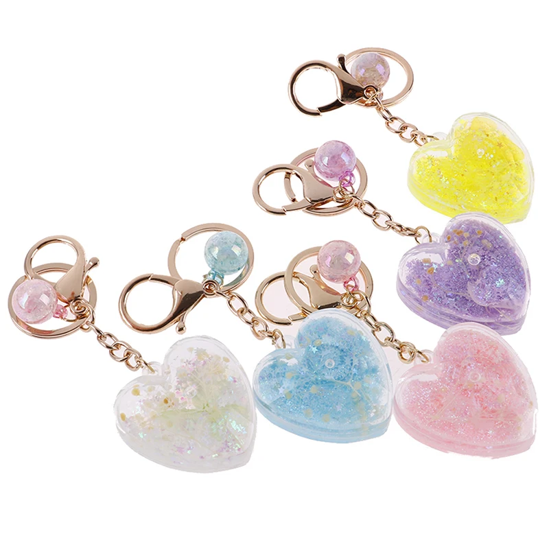 QrhYK Keychain Glitter Quicksand Heart Shape Star Powder Moving Liquid Key Ring Car Key Pendant Keychain Creative Birthday Gift