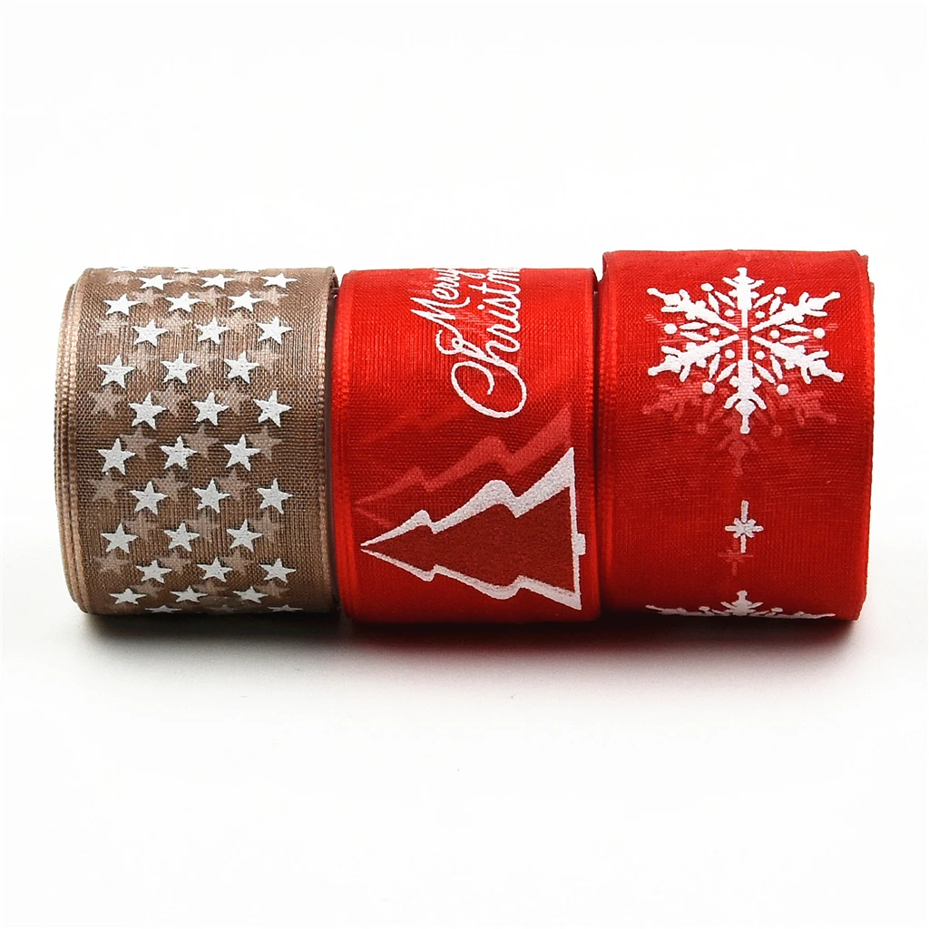 9Pcs Mixed Christmas Ribbons - Wired Satin Ribbons for Craft Projects, DIY, Decoration, Gift Wrap, 2 Yards/Roll 