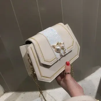 

New Famous Brand Women Solid Girls Totes Chains Pearl Flap Crossbody Handbag Ladies Evening Purse Casual Shoulder Messenger Bags