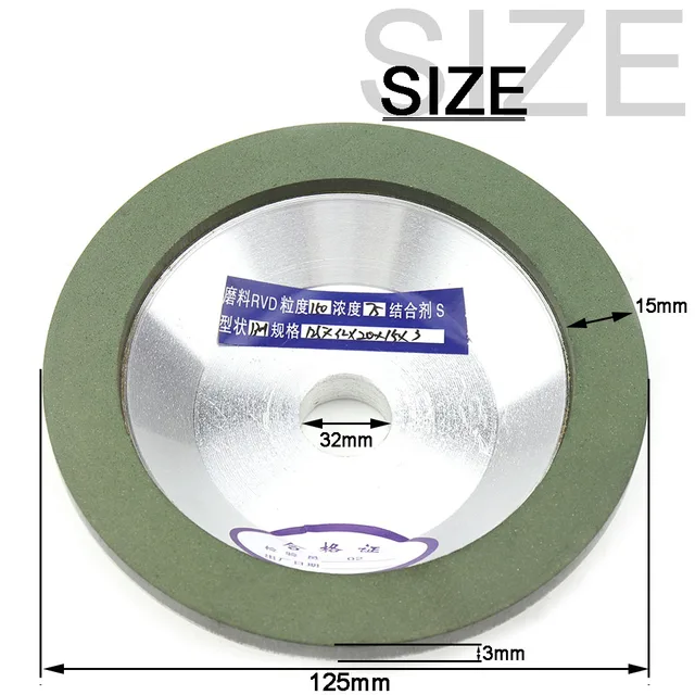 1Pc Diamond Grinding Wheel Cup Grinding Circle for Carbide Metal Tungsten Steel Milling Cutter Tool Sharpener Various Size 125x32x15x3mm Green