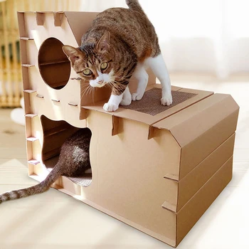 

New Pet Cat House Double Layer Villa Corrugated Paper Cats Scratch Board Detachable Kitten Pets Bed Cave DIY Houses Pet Playing