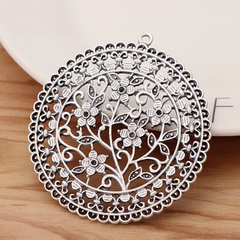 

5 Pieces Large Filigree Flower Circle Round Charms Pendants for Necklace Jewellery Making Findings 55x55mm