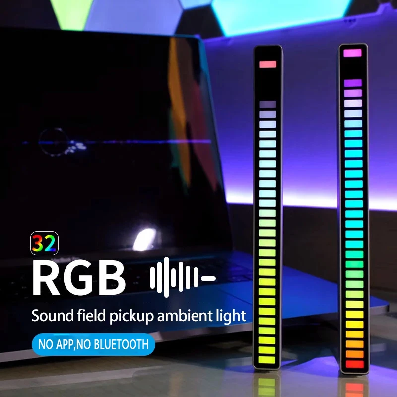 32-Bit RGB Audio Spectrum Bar Pickup Ambient DJ LED Display Rhythm Pulse Colorful Signal Voice-activated Night Lamp Stick | Электроника