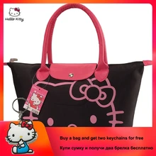 Новая Модная Портативная дамская сумка HELLO KITTY, Большая вместительная Холщовая Сумка на плечо с милым рисунком, клатч, HK-213
